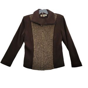Ailyn Fashion Sweater Jacket size 25 Chocolate Brown Lined Wool Cotton Full Zip